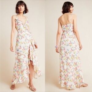 NWT Anthropologie Yumi Kim Meadow Floral in Mulberry Ivy Maxi Wrap Dress size L